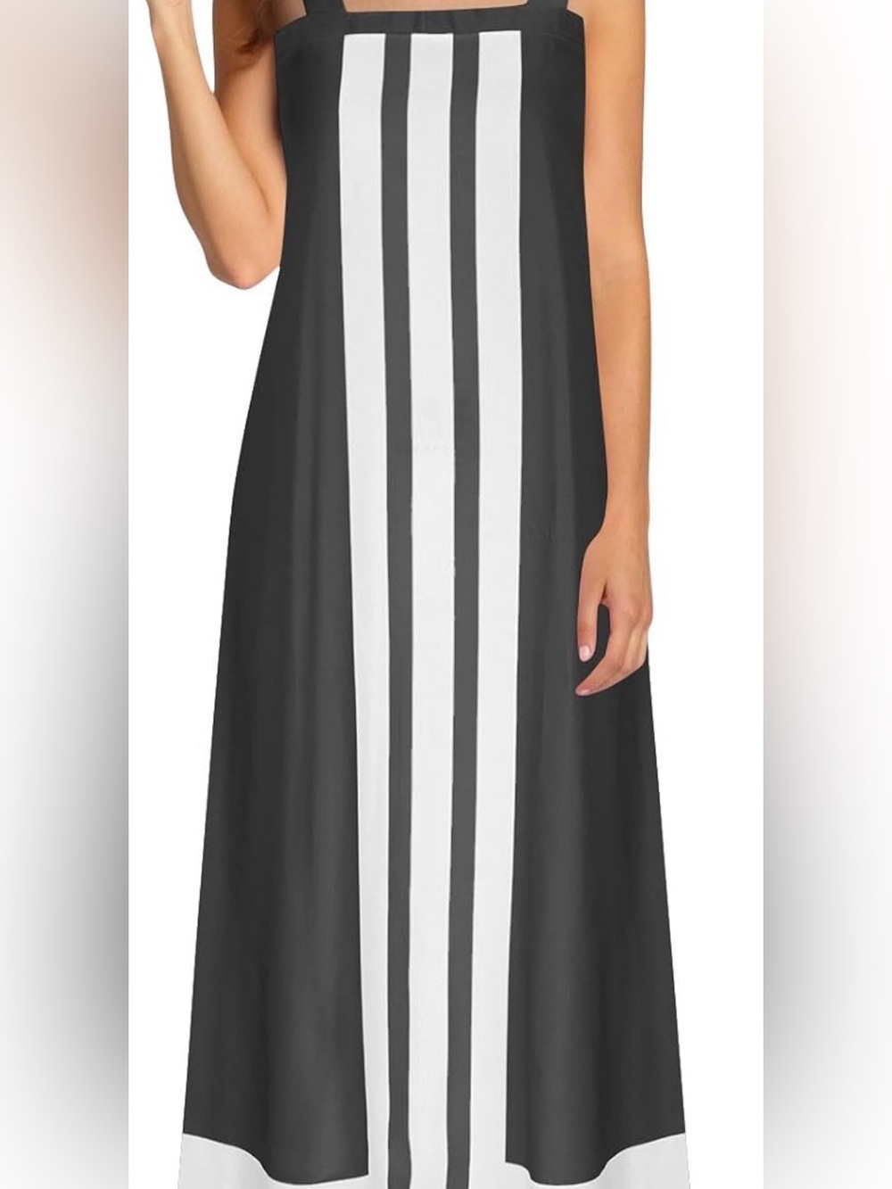 Sleeveless Black Maxi Dress with White Vertical Stripes